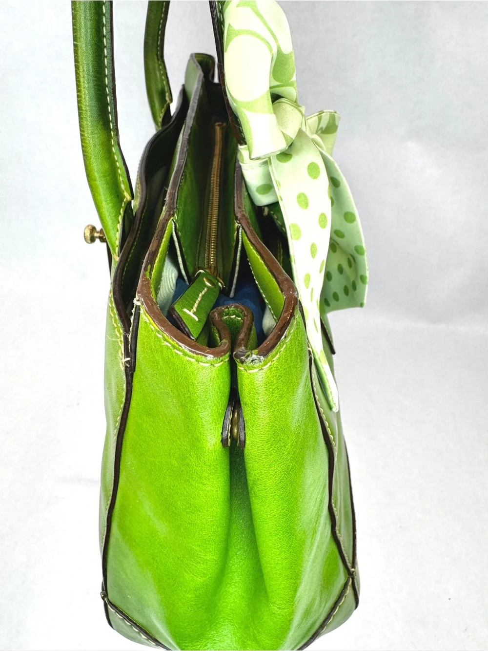 Coach Madeline Turnlock Tote Bag Green Glove-Tanned Leather Style 11554
